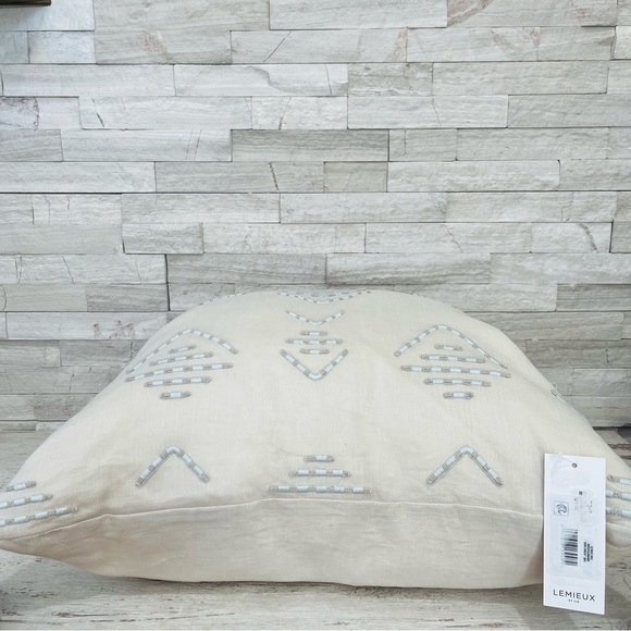 LEMIEUX ET CIE Le Buci Stitch Tasseled Linen Throw Pillow Natural Down Filled - Picture 15 of 16